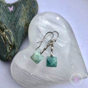 Aquamarine Square Silver Earrings